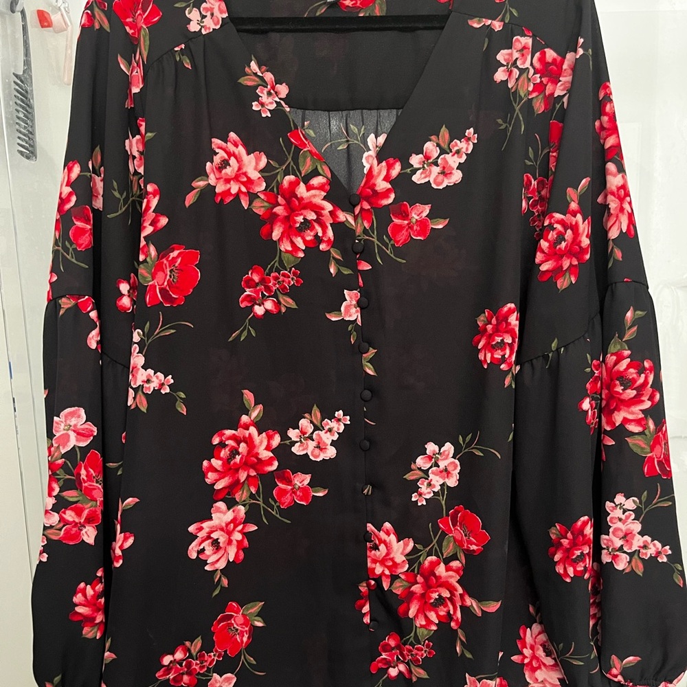 Lane Bryant Black and Red Buttoned Blouse